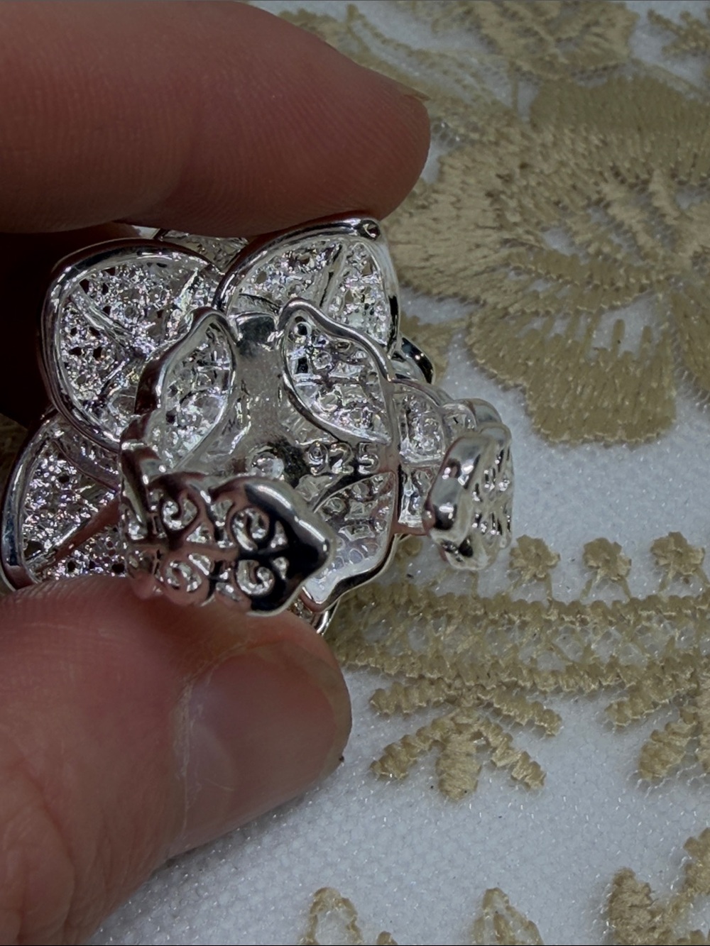 925 Sterling Silver Romantic Flower Ring Adjustable Lace Filigree Victorian - Picture 7 of 8